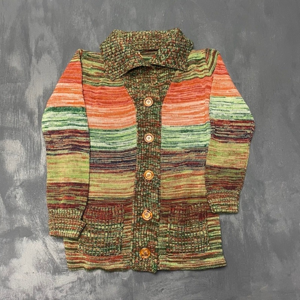 Vintage Cardigan Sweater S Multi-Color 70s Excellent Space Dye Fashion Import